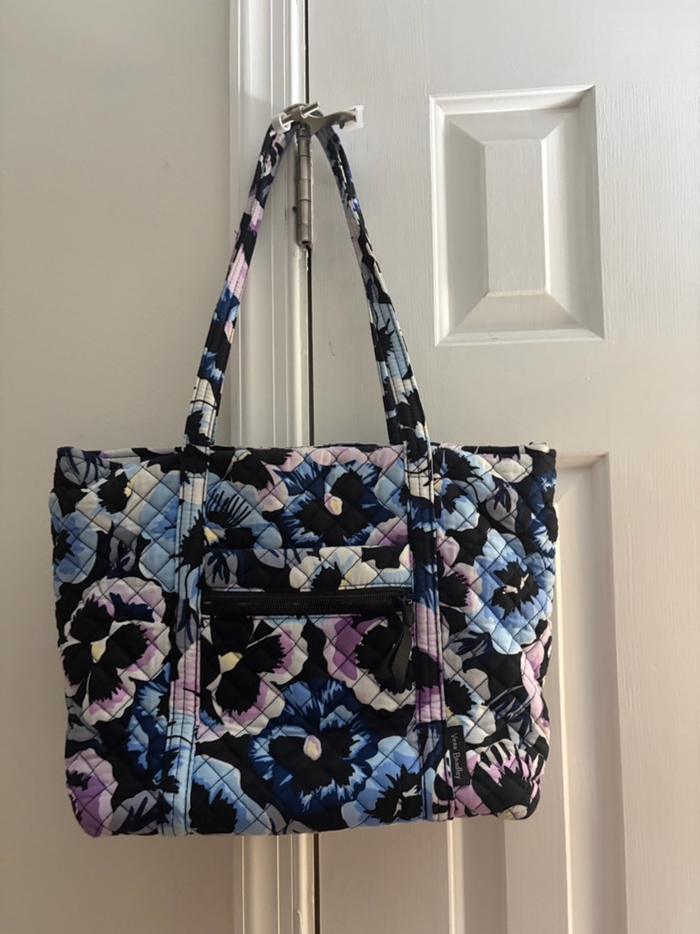 Vera Bradley Quilted Floral Tote in Black, Blue & Pink
